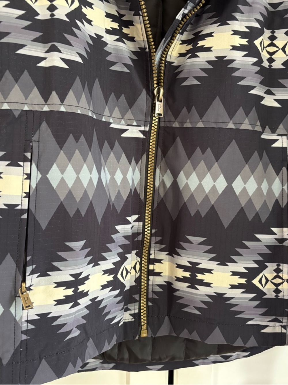 Pendleton Geometric Aztec Print Puffer Jacket - Black Gray Cream - Picture 5 of 8